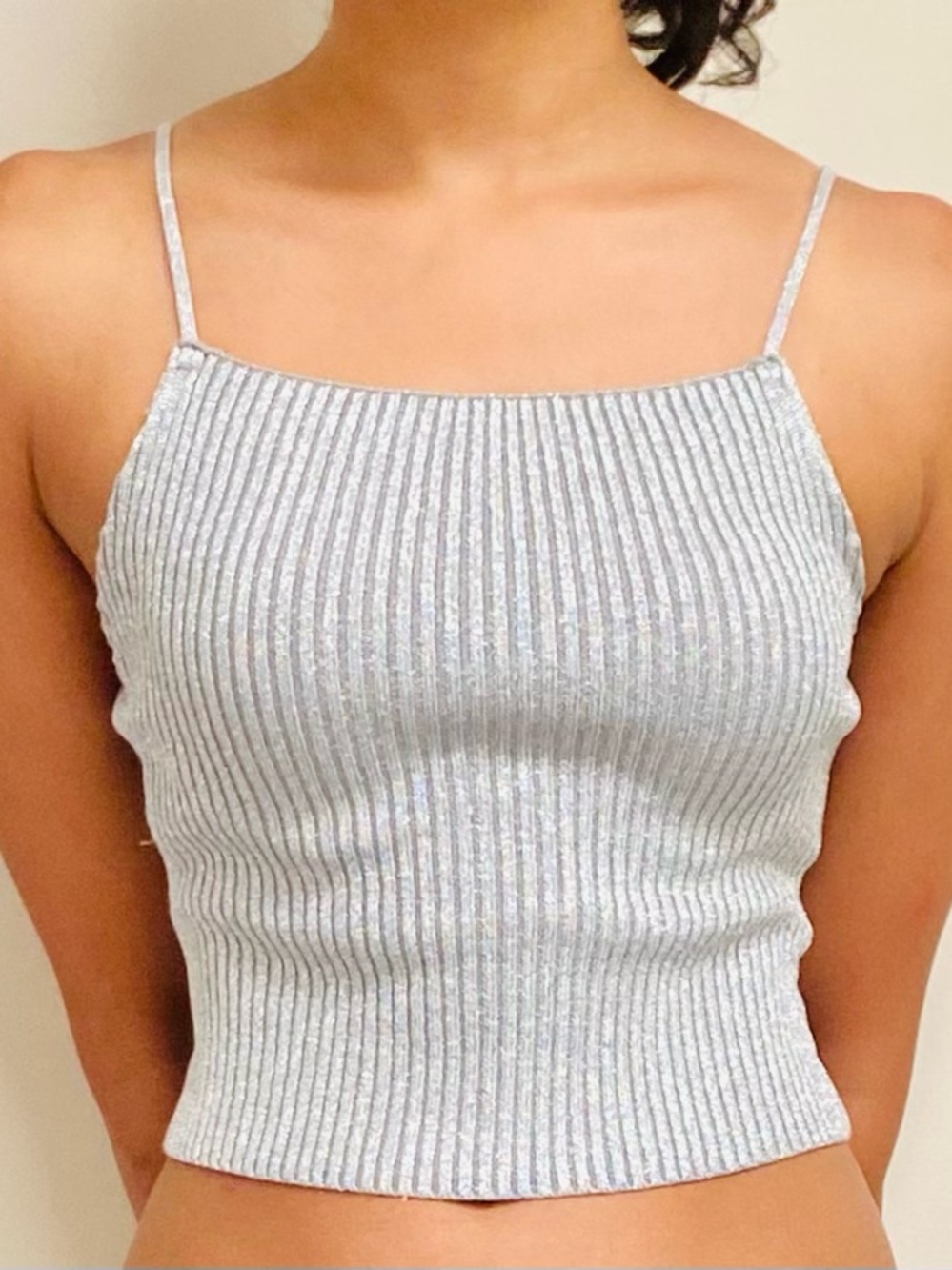 Silver shimmery Ribbed Camisole/Tank Top (cropped) - Picture 3 of 7
